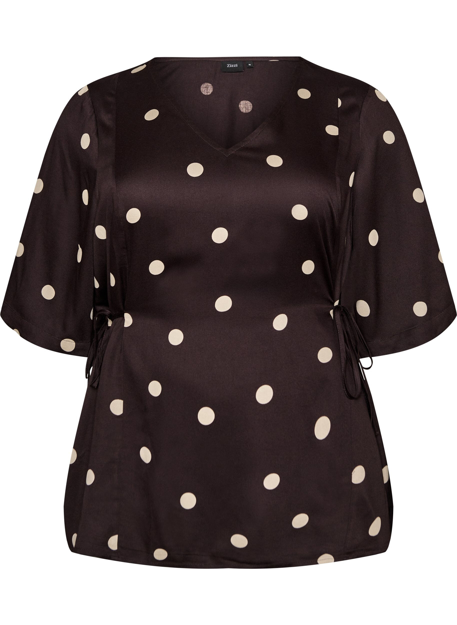 Polkadot viscose blouse met V-hals en striksluiting