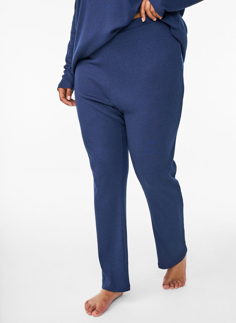 Pyjamabroek met een geribde textuur en een elastische tailleband, Blauw, Model
