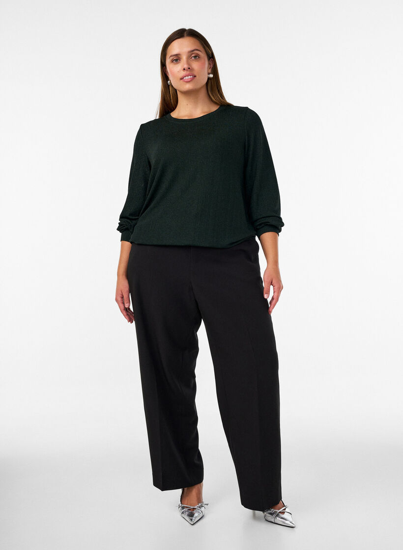 Blouse met verticale structuur en glitterdraad, Groen, Model image number 1