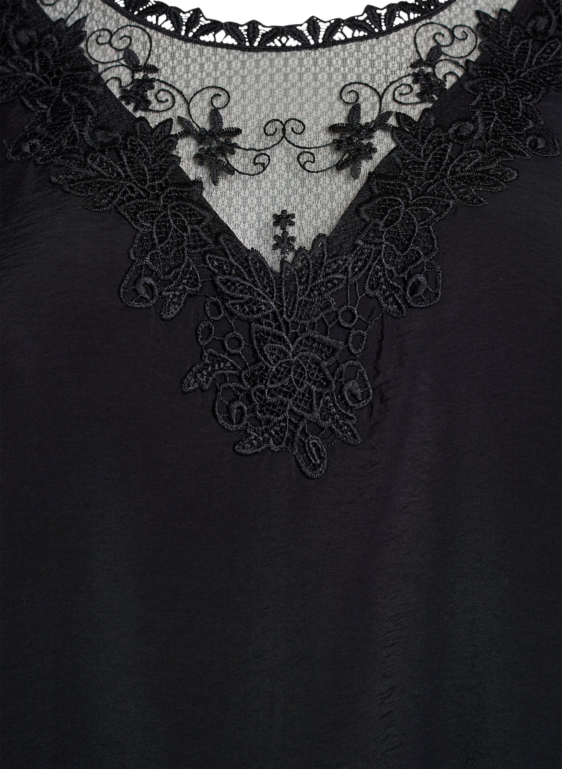 ZizziBlouse met 3/4 mouwen en kantdetails, Zwart, Packshot image number 2