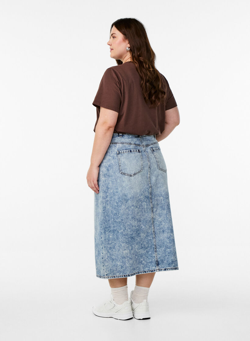 Denim maxi rok met een voorsplit, Blue Denim washed, Model