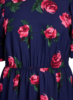 ZizziMidi-jurk met rozenprint en korte ballonmouwen, Pink Rose AOP, Packshot image number 2