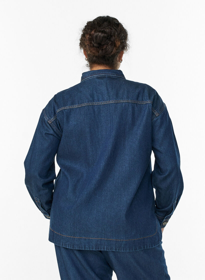 Losse denimshirt met zakken op de borst, Blauw, Model image number 2