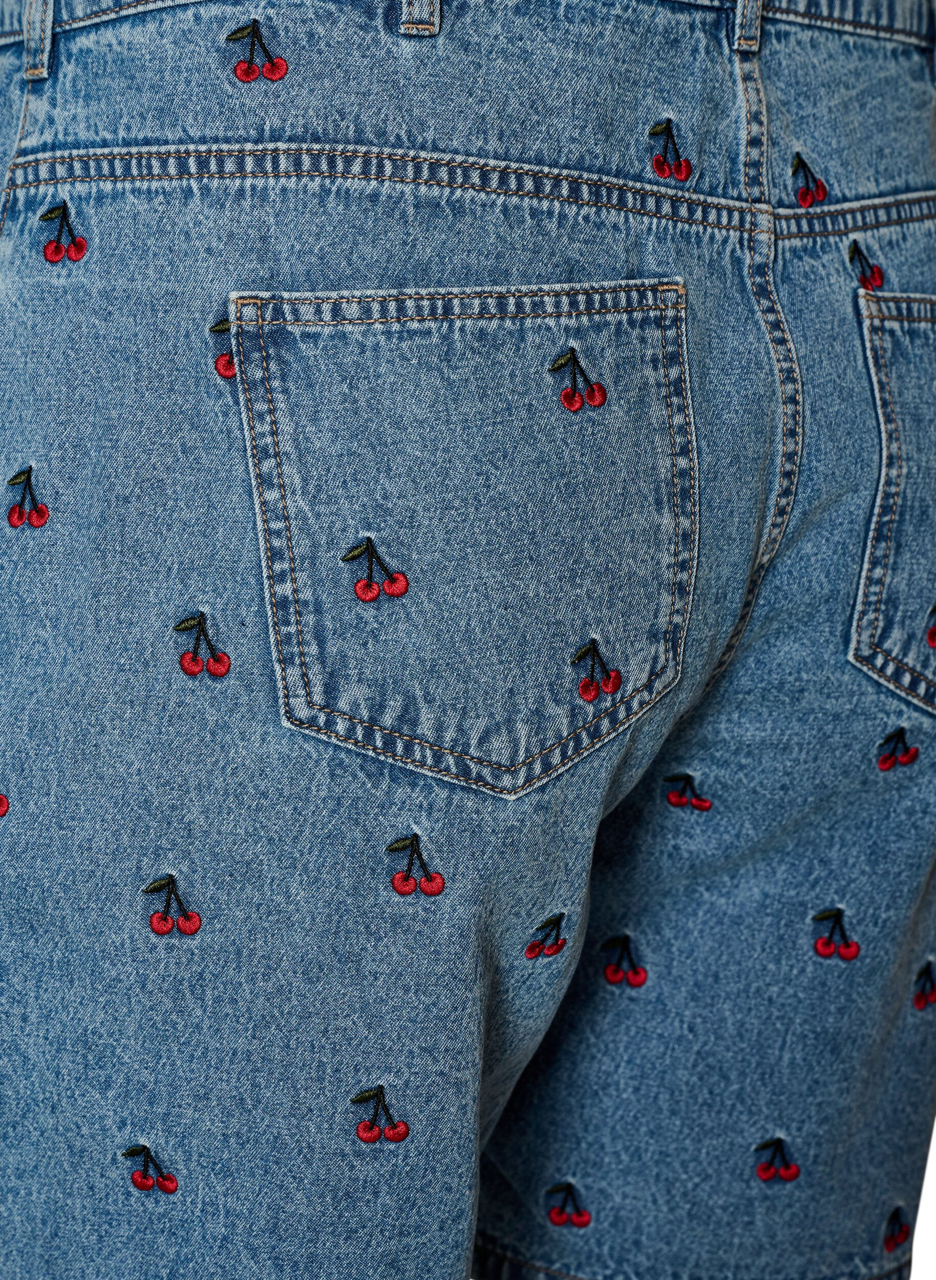 Zizzi Short en jean avec fleurs brod&eacute;es, Bleu Clair, Packshot image number 3