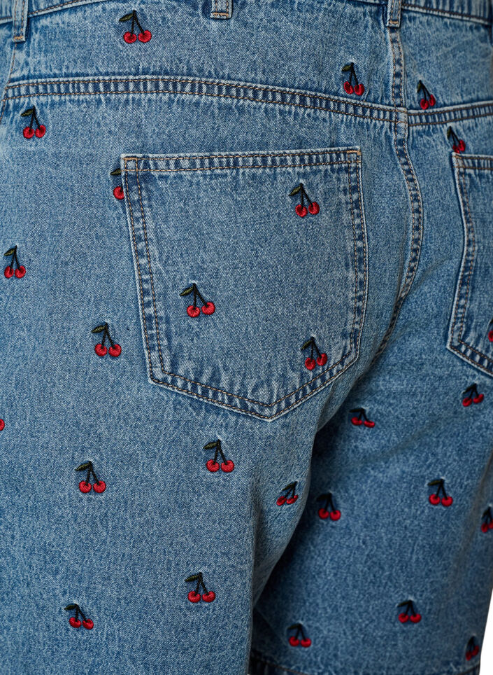 Short en jean avec fleurs brod&eacute;es, Bleu Clair, Packshot image number 3
