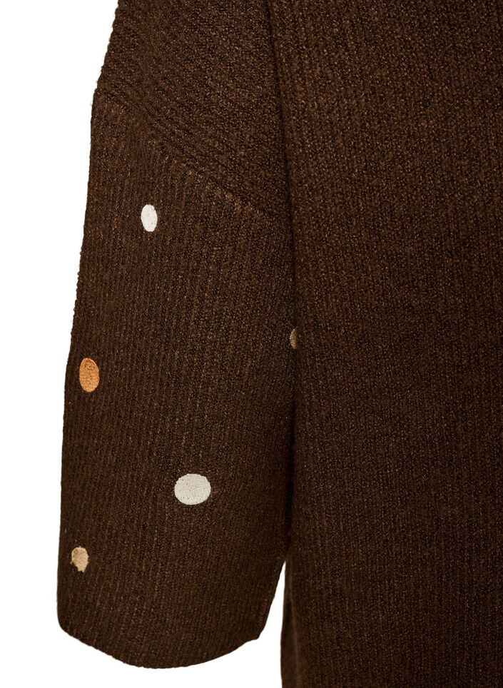 Gebreide blouse met kleine geborduurde motieven, Bruin, Packshot image number 3