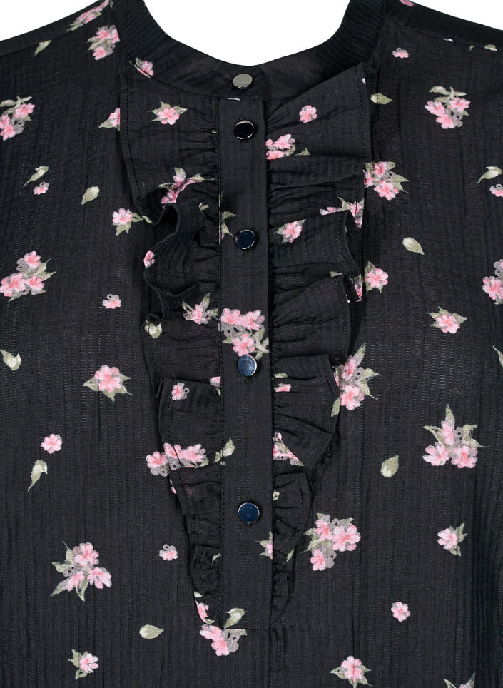 Bloemenblouse in lyocell, Zwart, Packshot image number 2