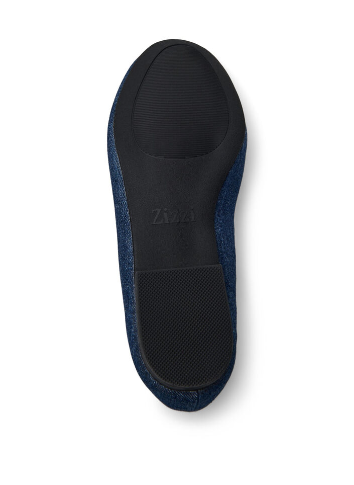 Wide fit - Denim ballerina met strik, Dark Blue Denim, Packshot
