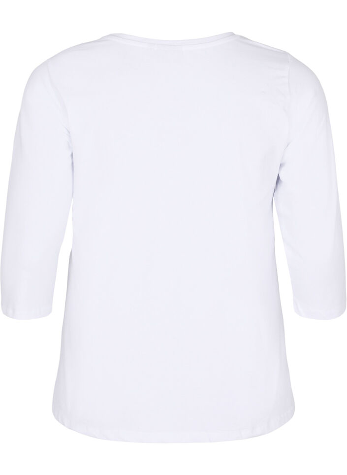 Basic katoenen t-shirt met 3/4 mouwen, Wit, Packshot image number 1
