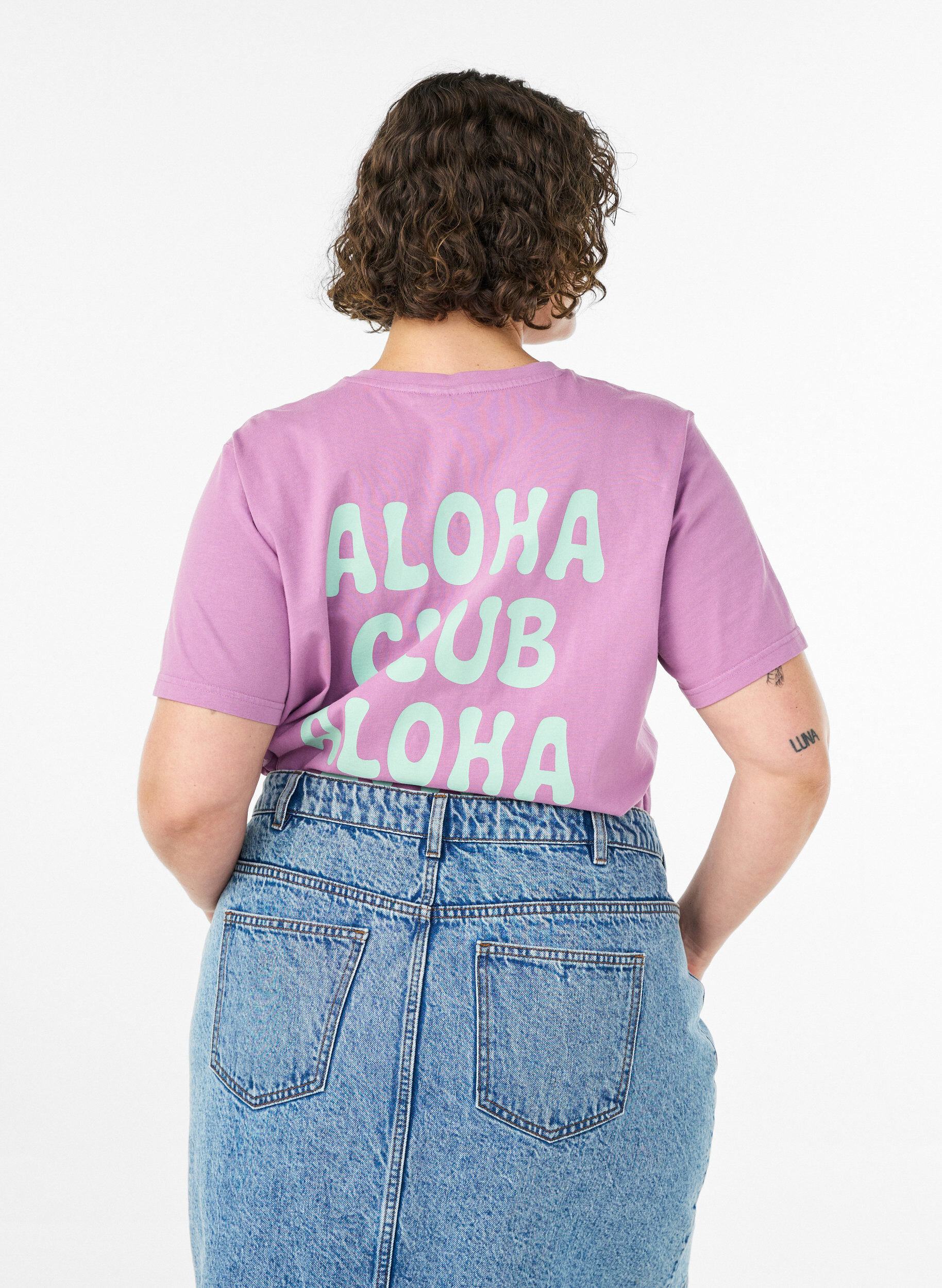 ZizziT-shirt van biologisch katoen met print op de rug, Roze, Model image number 2