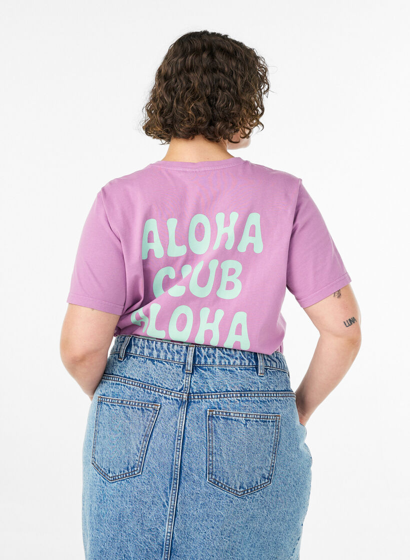 T-shirt van biologisch katoen met print op de rug, Roze, Model image number 2