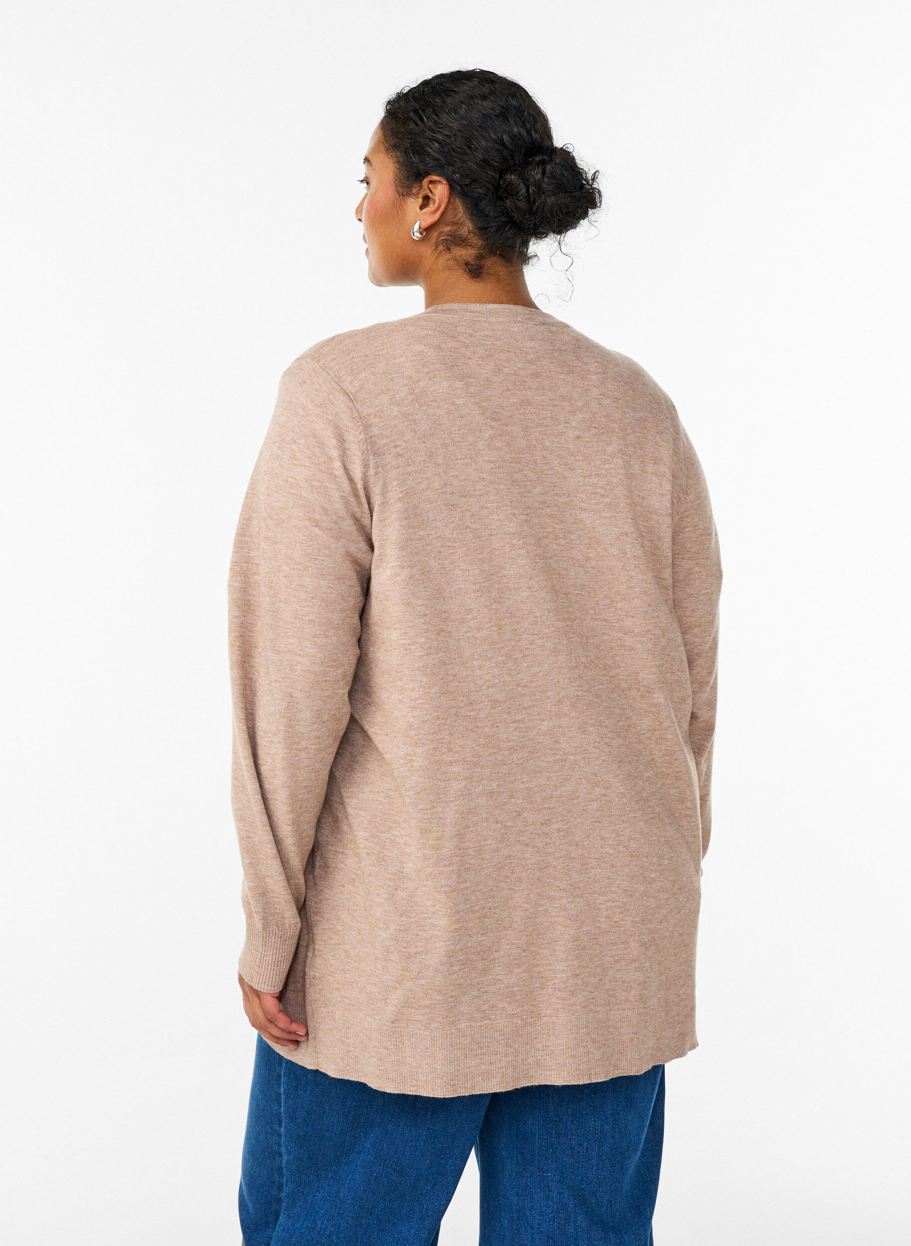 ZizziLange open knit vest met zakken, Beige, Model image number 2