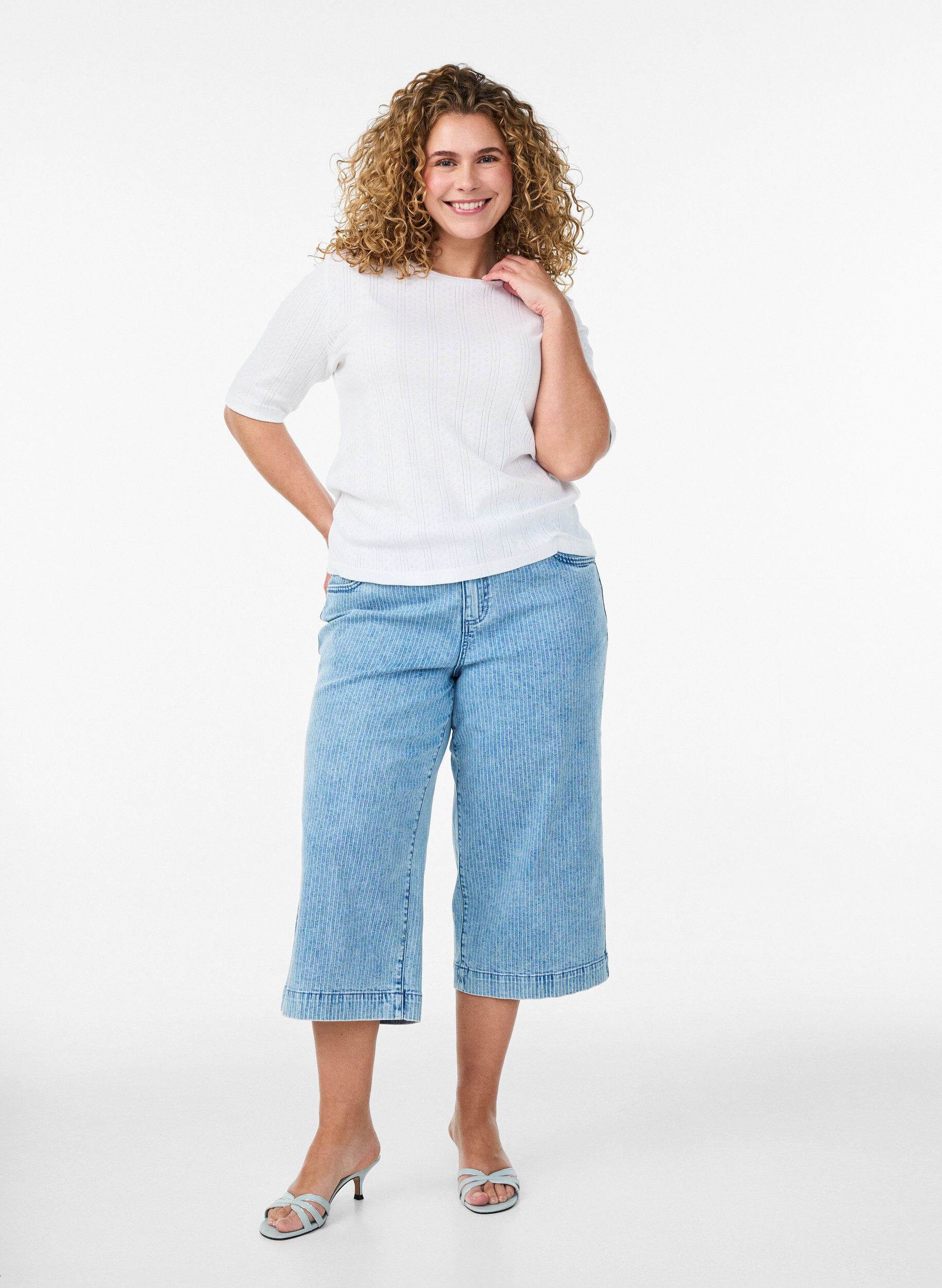 ZizziT-shirt van katoen met gaatjesborduursel, Wit, Model image number 1