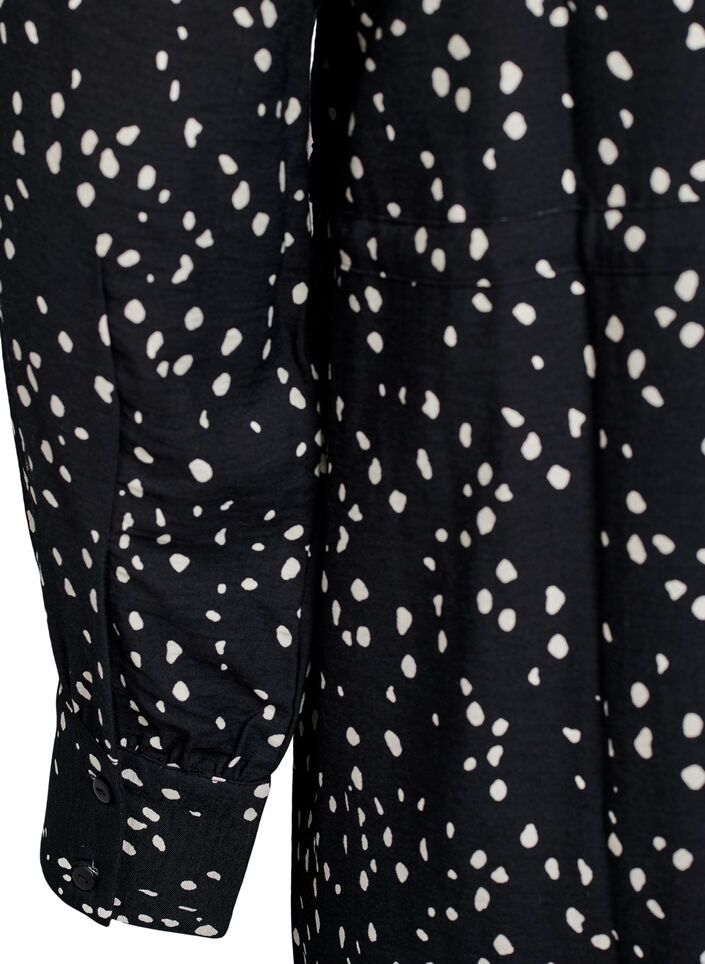 Shirt jurk met strikceintuur en print, Zwart, Packshot image number 3