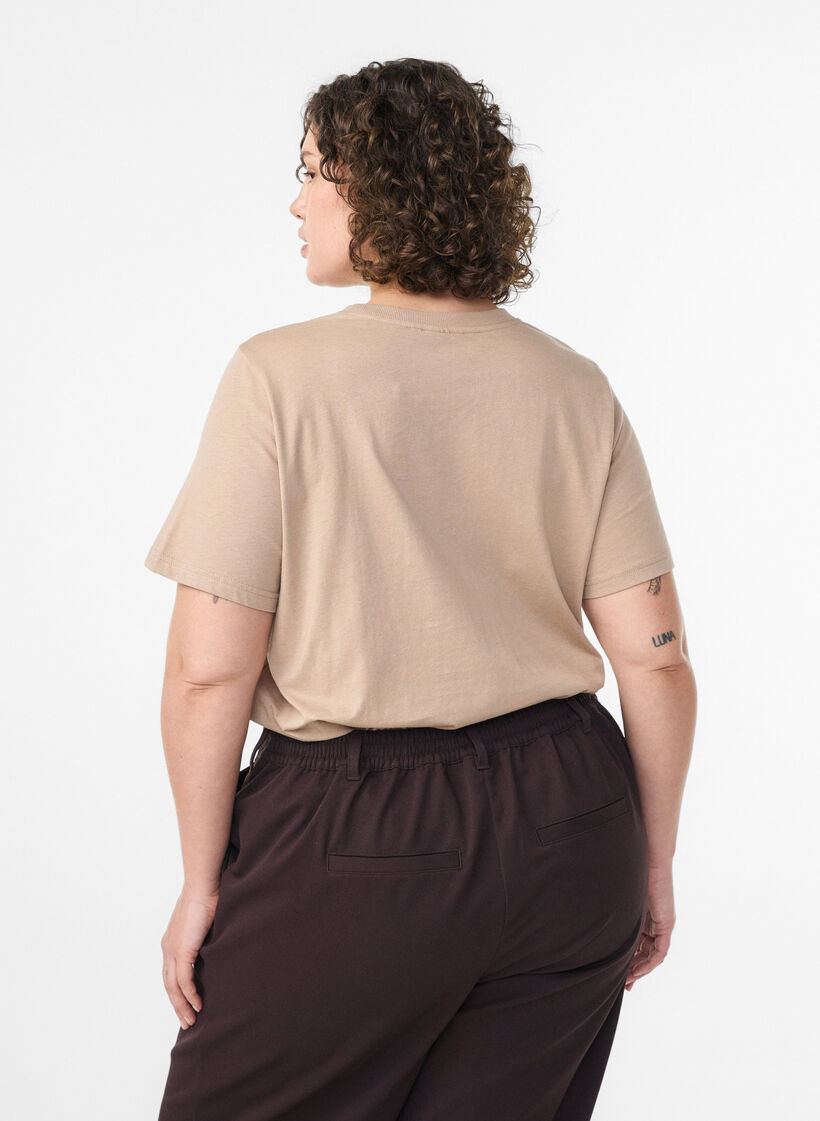 Basic katoenen T-shirt met ronde hals, Beige, Model image number 2
