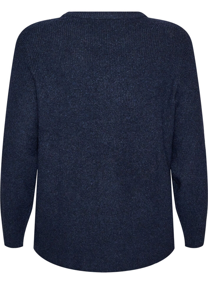 Gem&ecirc;leerde gebreide blouse met ronde hals, Blauw, Packshot image number 1