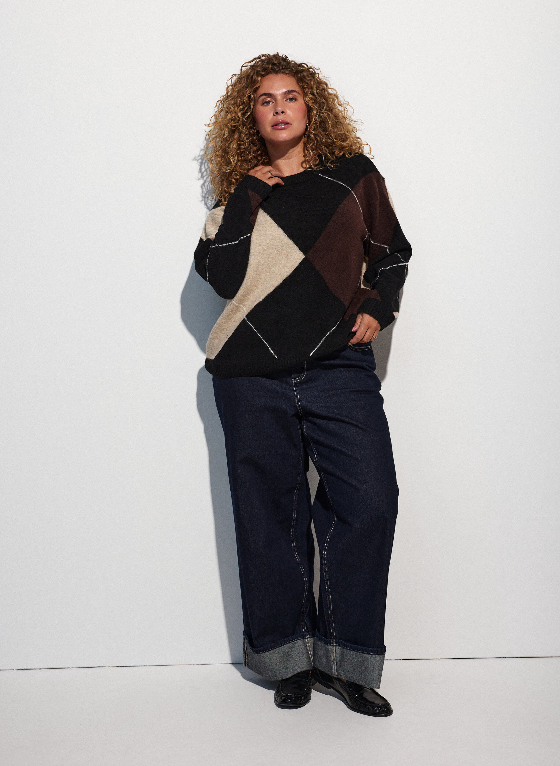 ZizziBreisel met harlekijnpatroon, Zwart, Model image number 1