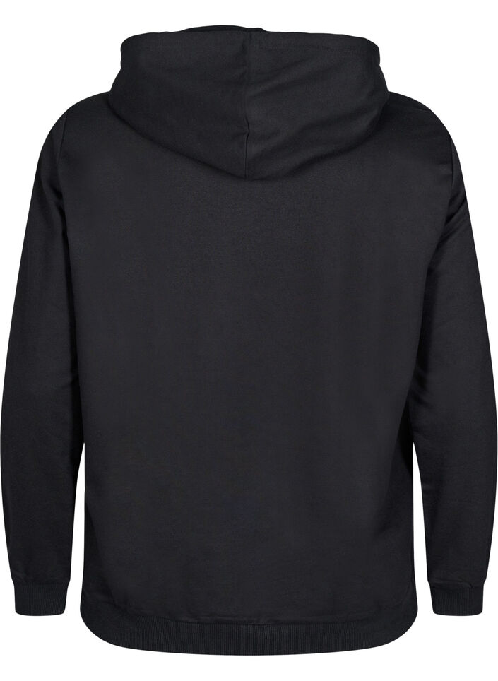 Sweater met capuchon en print, Zwart, Packshot image number 1