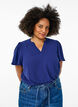 Blouse met korte mouwen met ruches en V-hals, Blauw, Model image number 0