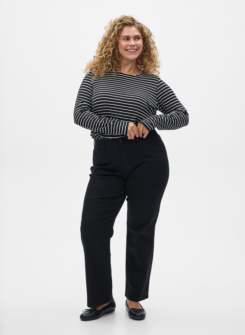 Gestreepte blouse met lange mouwen, B. W. w. Black , Model