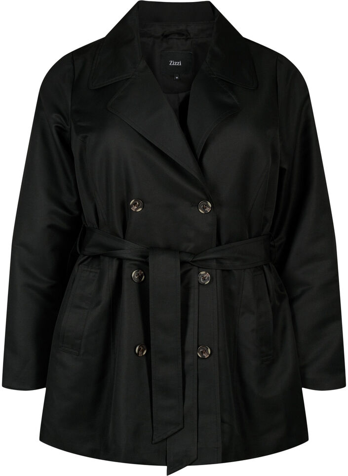 Korte trenchcoat met riem, Zwart, Packshot image number 0