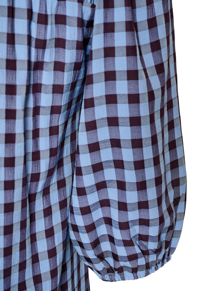 Tunic met ginghamruit en ruchekraag, Blauw, Packshot image number 3