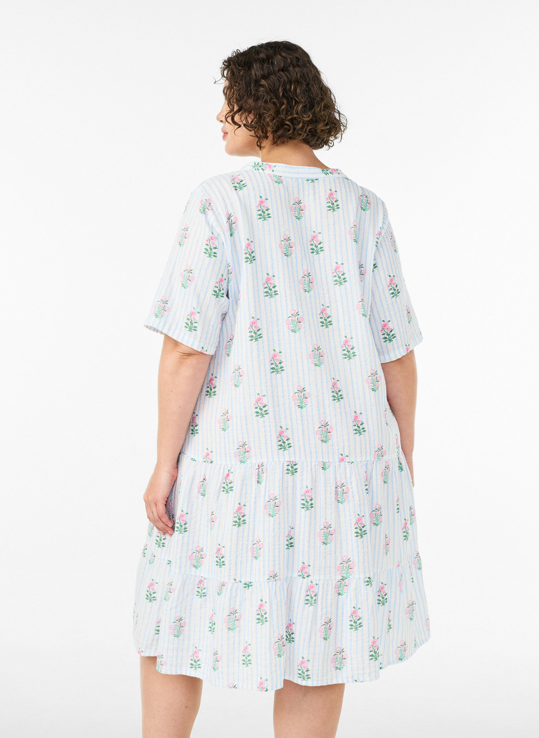 ZizziKorte A-lijn jurk in katoenen mousseline, Vanille, Model image number 2