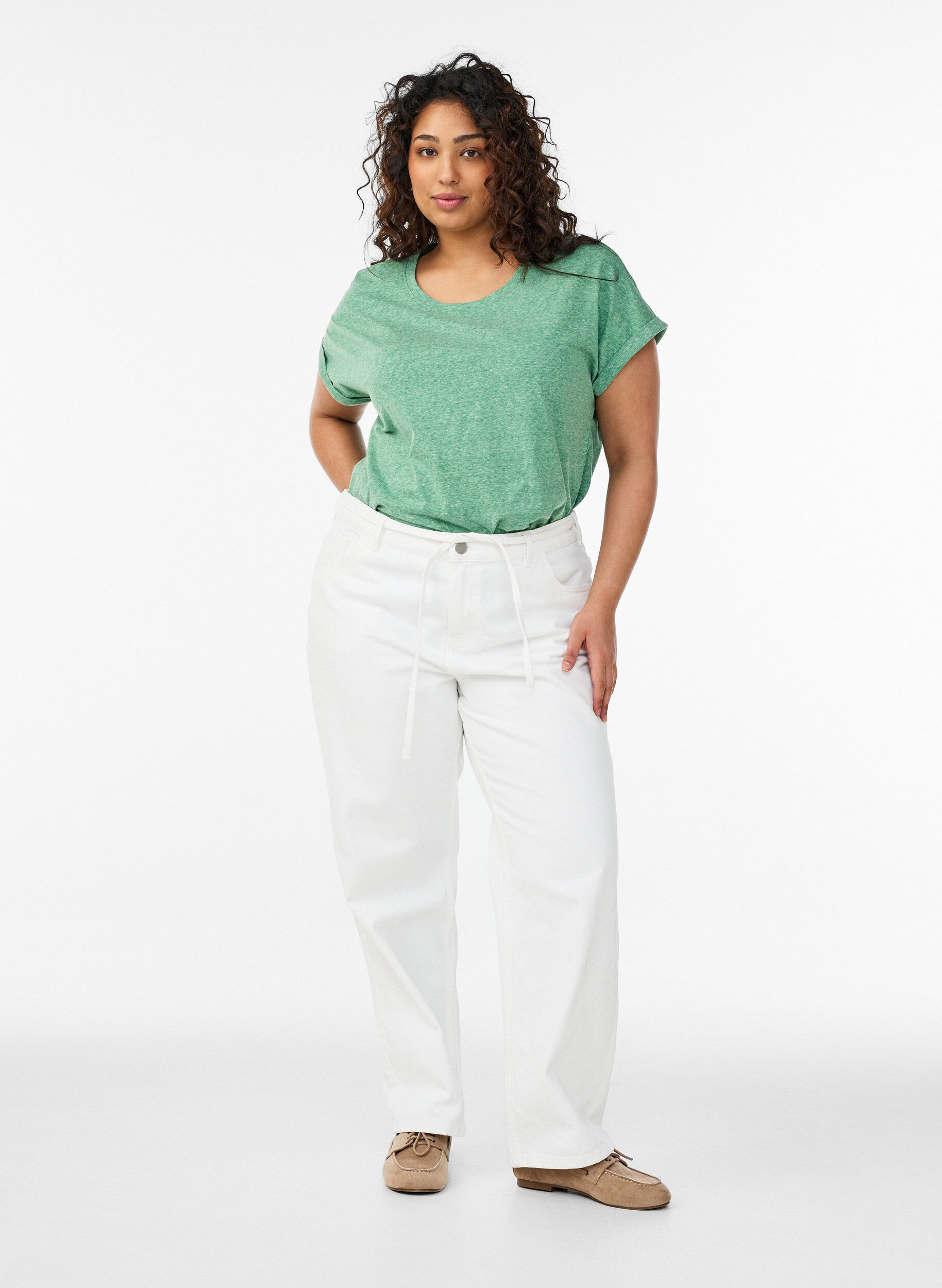 ZizziGem&ecirc;leerd T-shirt met korte mouwen, Groen, Model image number 1