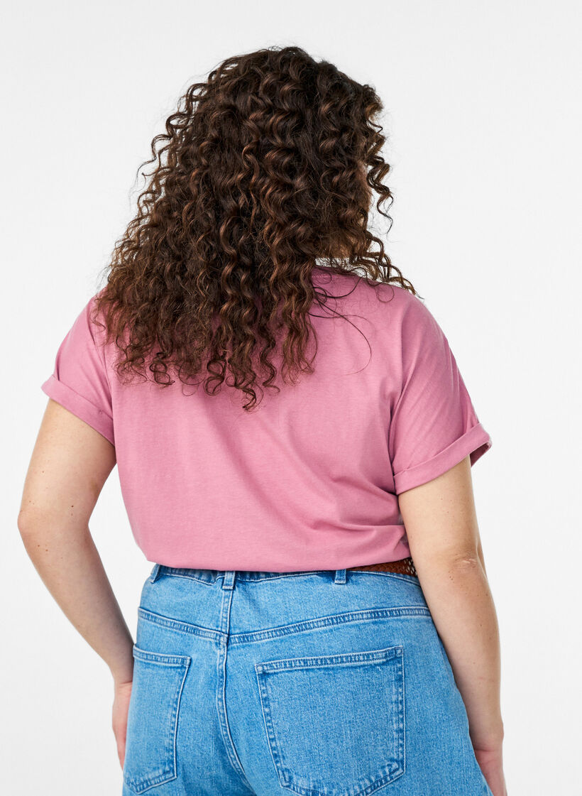 T-shirt met korte mouwen in een katoenmix, Roze, Model image number 2