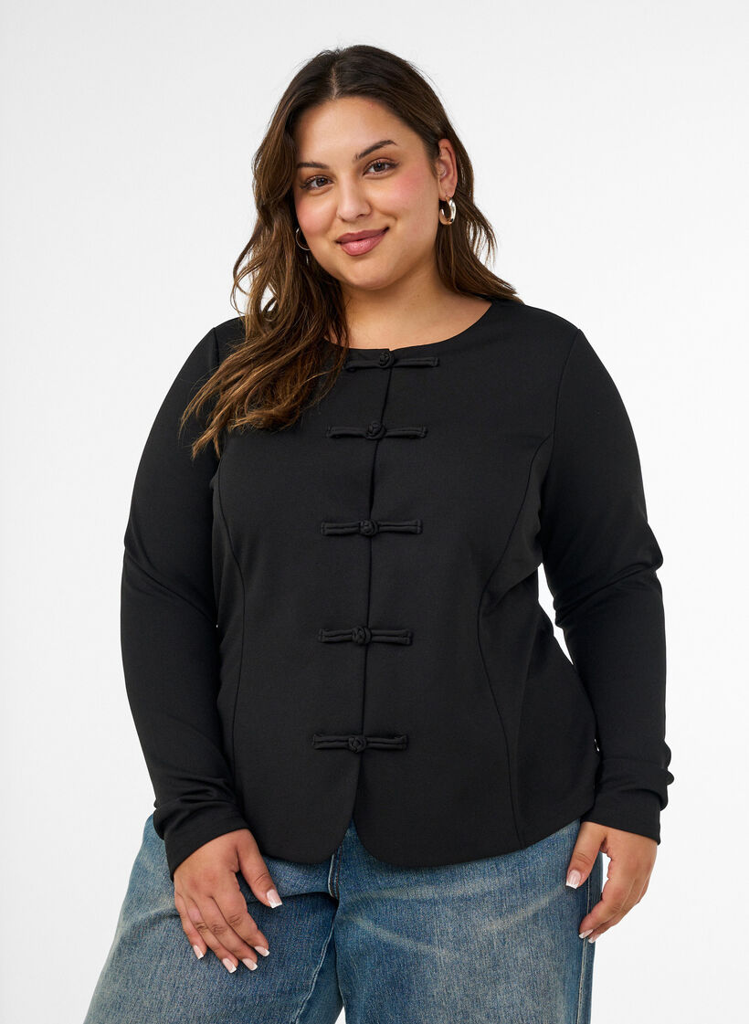 Strakzittend cardigan met knoopsluitingen, Zwart, Model image number 0
