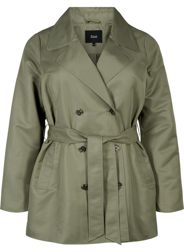 Korte trenchcoat met riem, Groen, Packshot image number 0