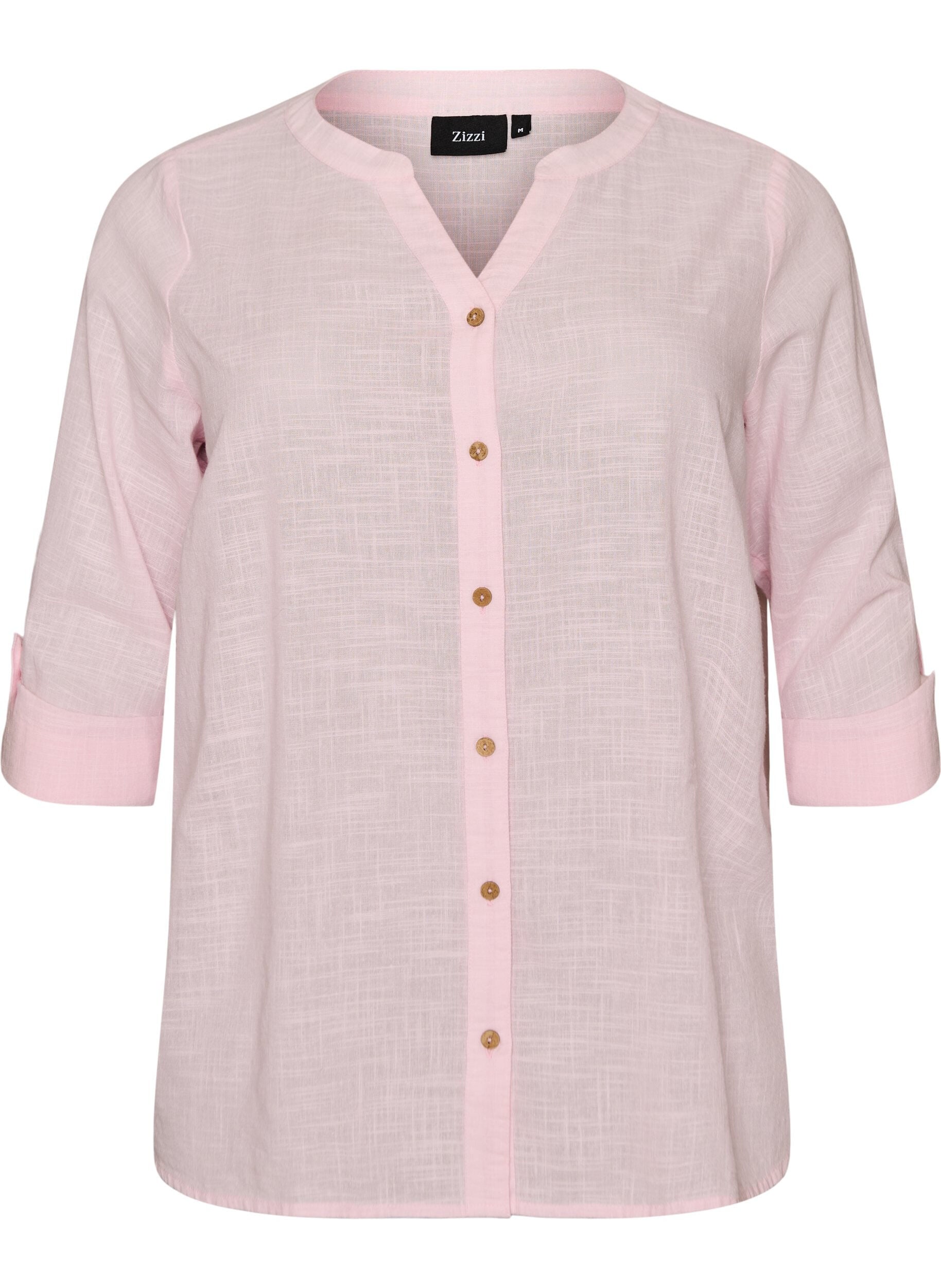 ZizziKatoenen blouse met een V-hals, Roze, Packshot image number 0