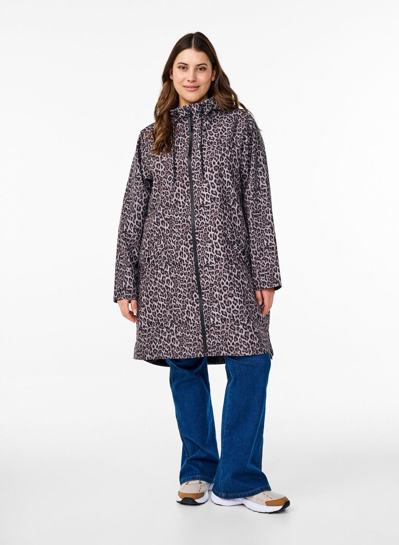 Regenjas met zakken en capuchon, Bruin, Model image number 1