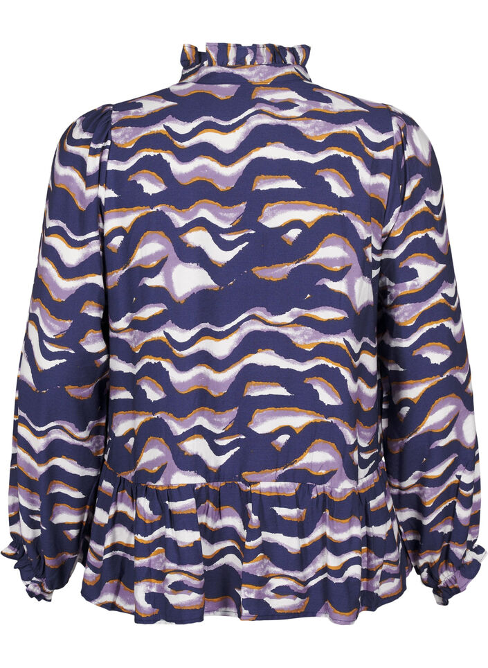 Blouse met print en een A-lijn vorm, Blauw, Packshot image number 1