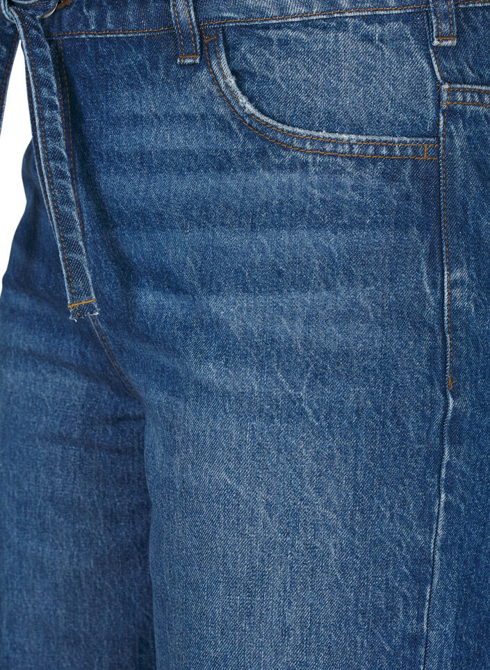 Strakke pasvorm denim shorts met strikriem, Blue Denim, Packshot