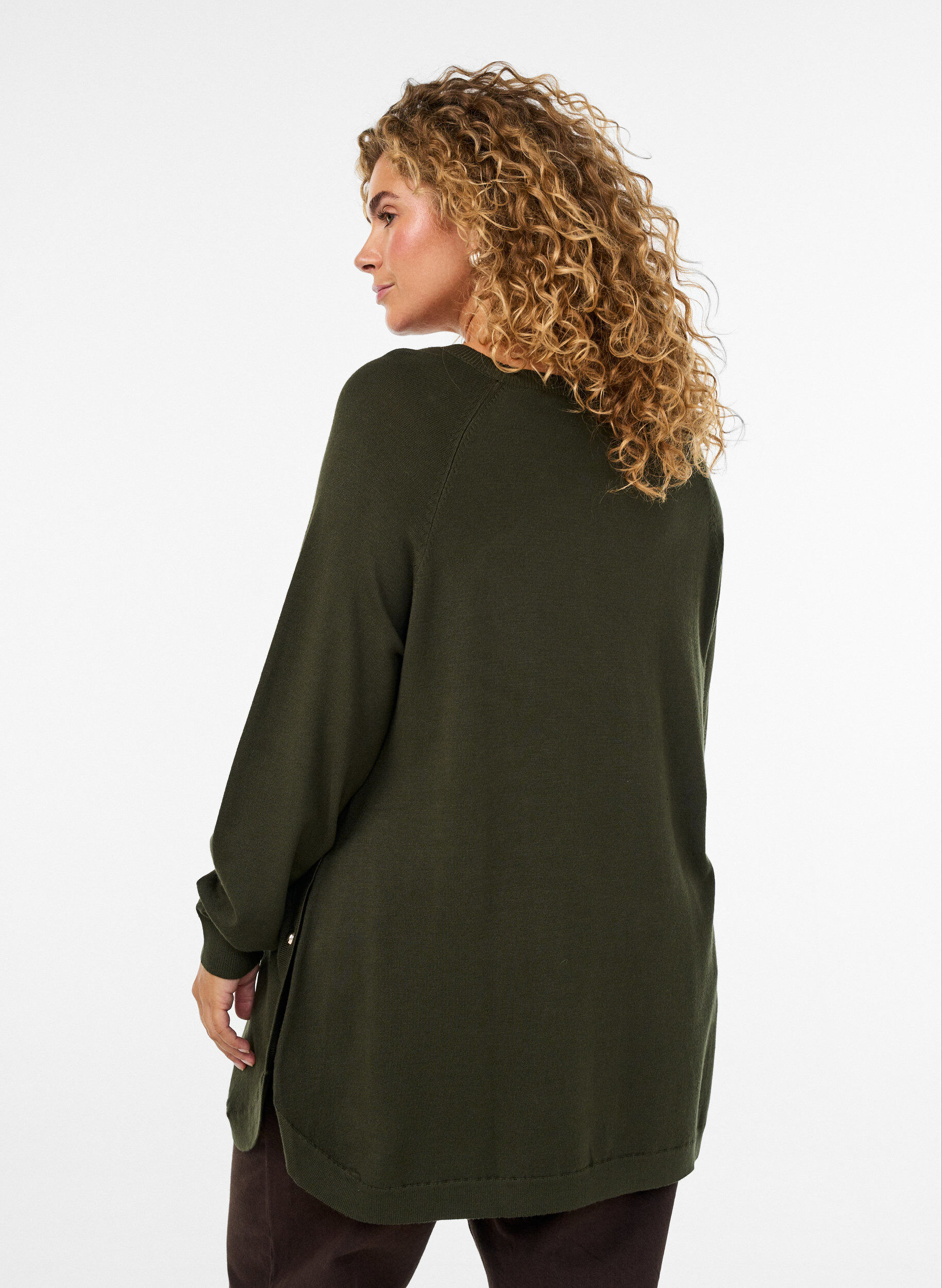 ZizziGebreide blouse met knopen aan de zijkant, Groen, Model image number 2