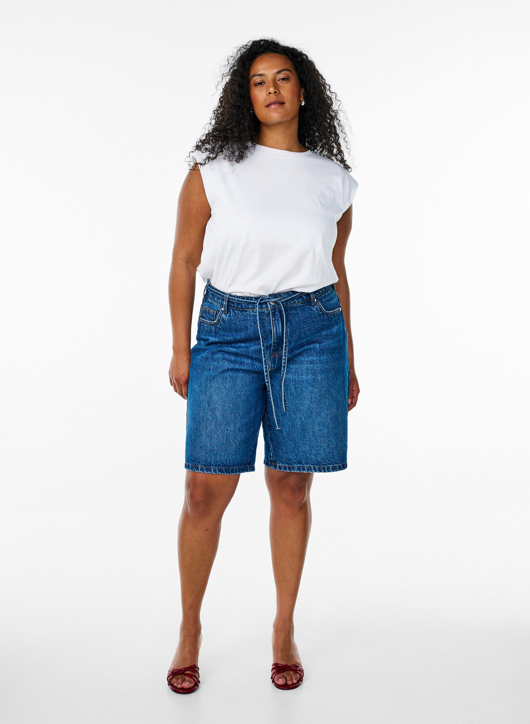 ZizziMouwloze blouse van jersey met schoudervulling, Wit, Model image number 1