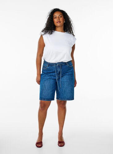 ZizziMouwloze blouse van jersey met schoudervulling, Wit, Model image number 1