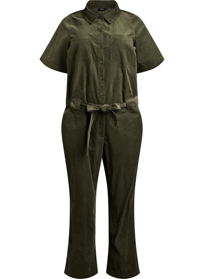 Corduroy jumpsuit met straight-fit broekspijpen, Groen, Packshot image number 0