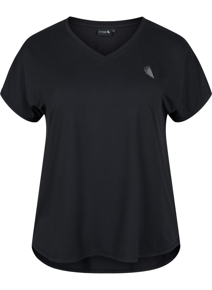 Sportief t-shirt met korte mouwen en v-hals, Black, Packshot