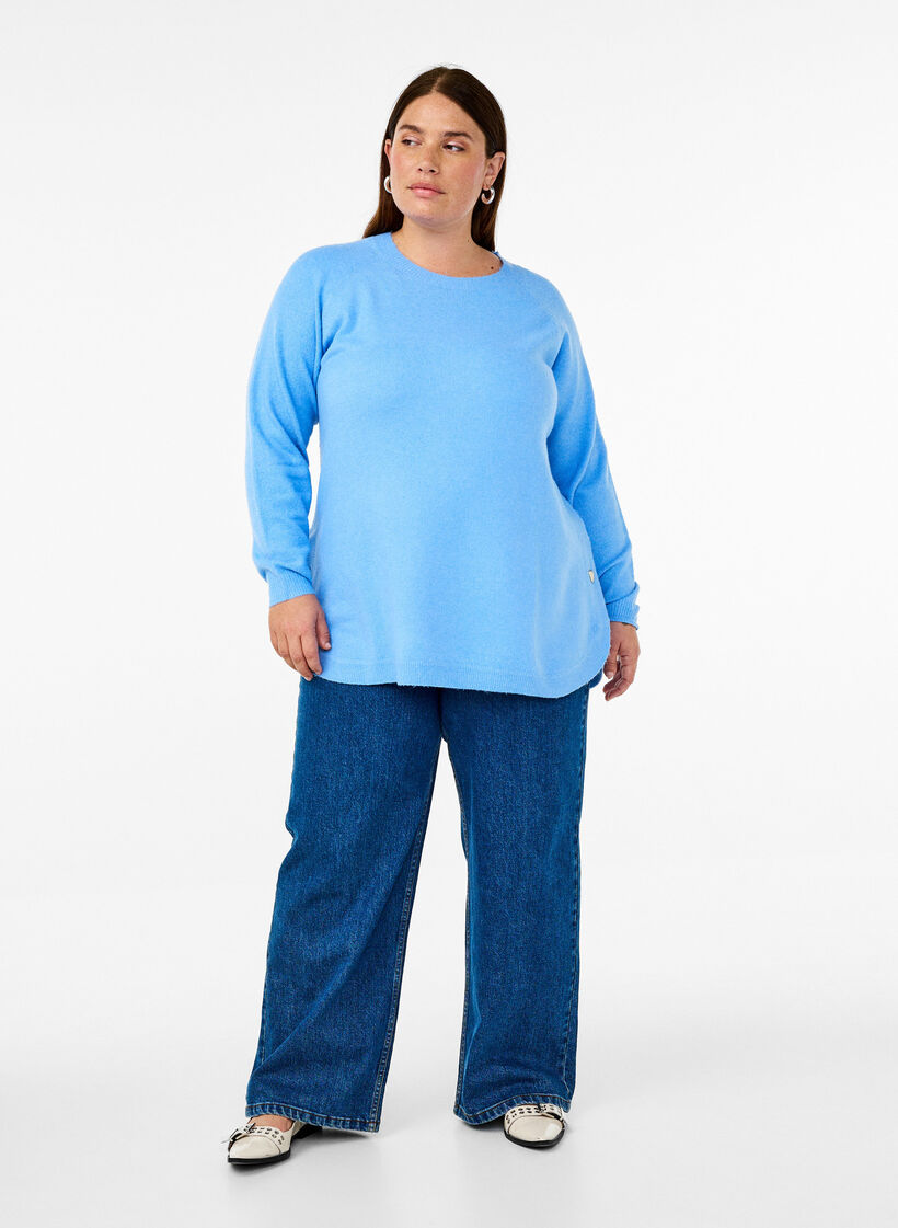 Lange gebreide blouse met knoopdetail aan de zijkant, Della R. Blue Mel., Model