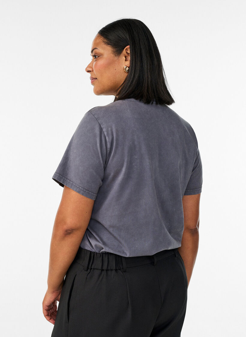 Katoenen T-shirt met gewassen look en geborduurd motief, Grijs, Model image number 2