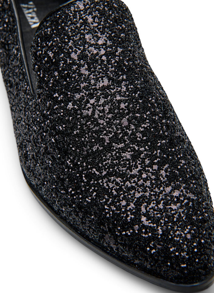 Wide fit - Loafers met glitter, Black Glitter, Packshot