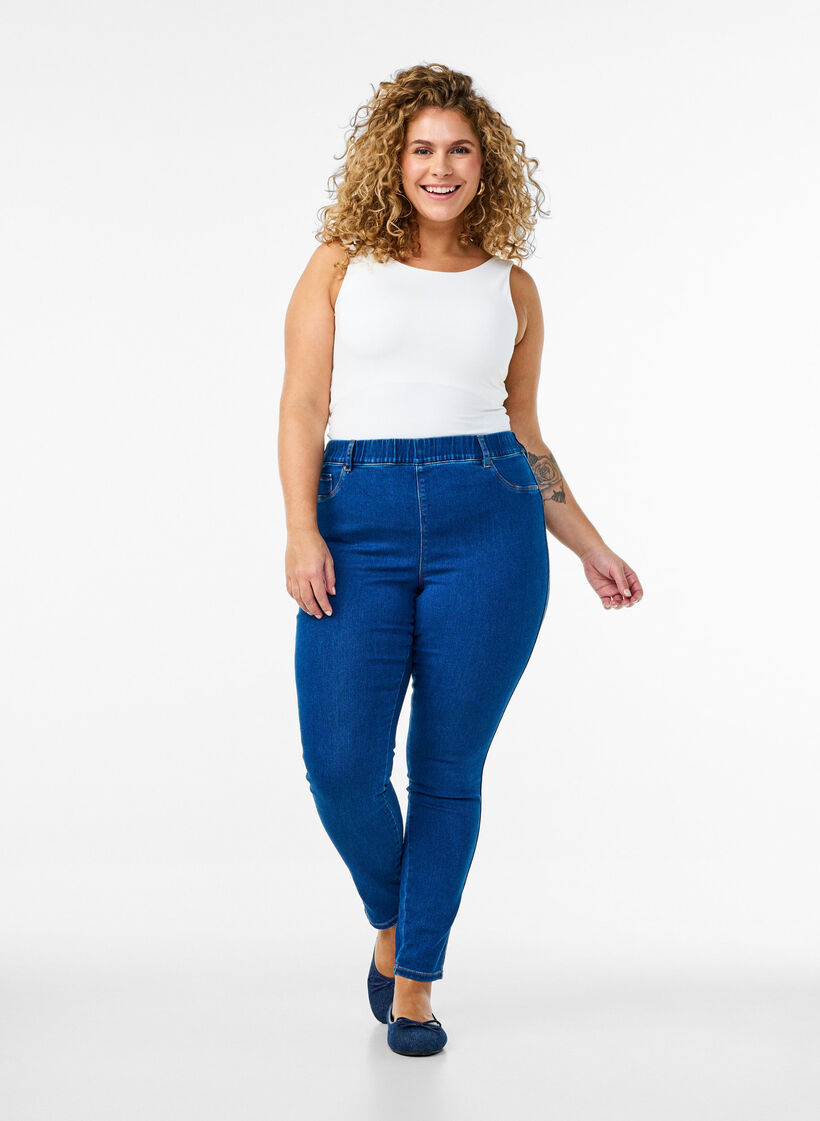 Jeggings met hoge taille, Blauw, Model image number 0