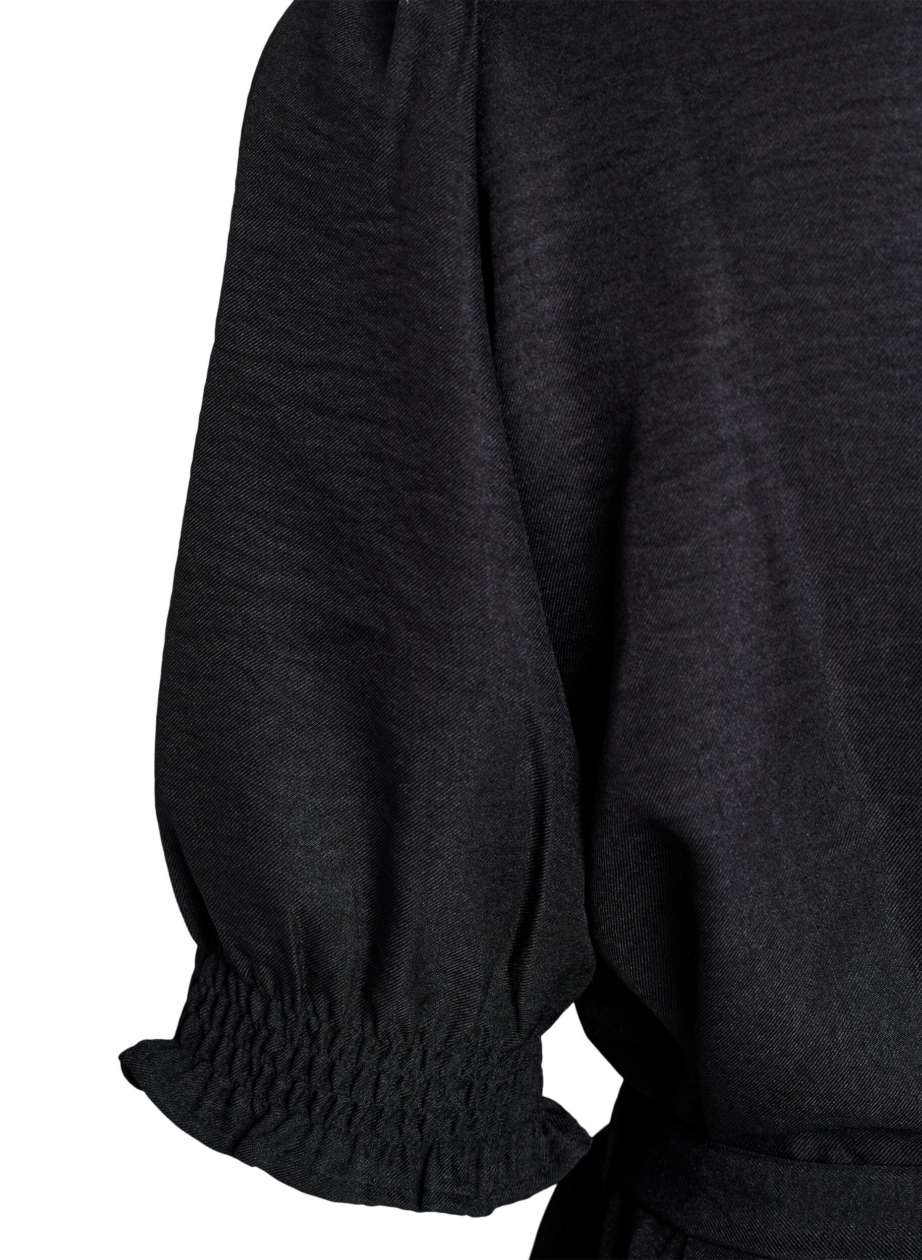 ZizziKnielange overhemdjurk met strikceintuur, Zwart, Packshot image number 3