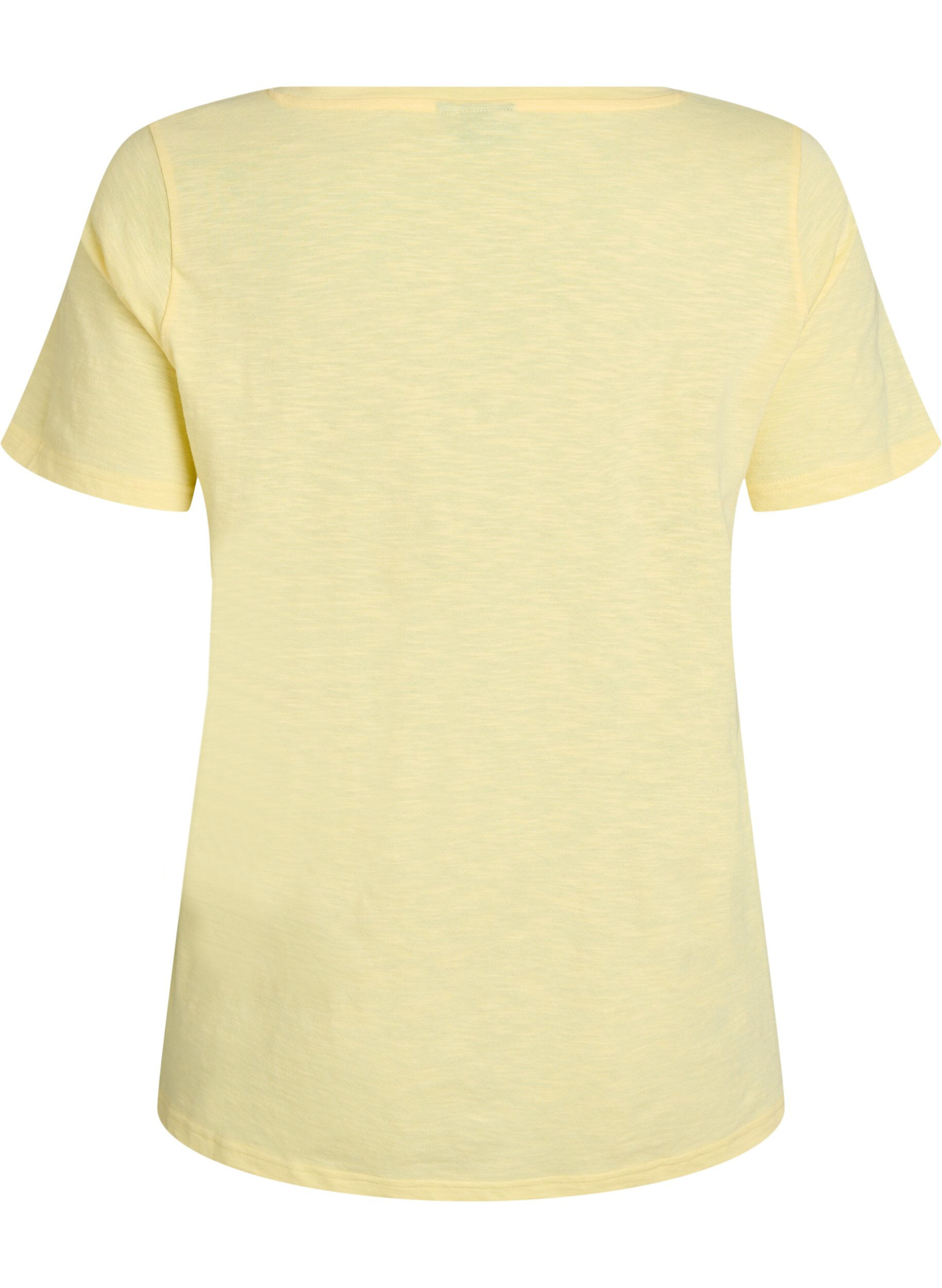 Zizzi T-shirt basique &agrave; manches courtes et col en V, Jaune clair, Packshot image number 1