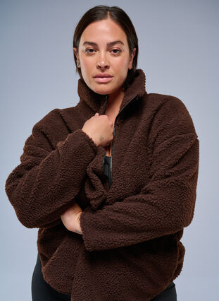 ZizziSportieve teddy fleece jas met ritssluiting, Hot Fudge, Image image number 0