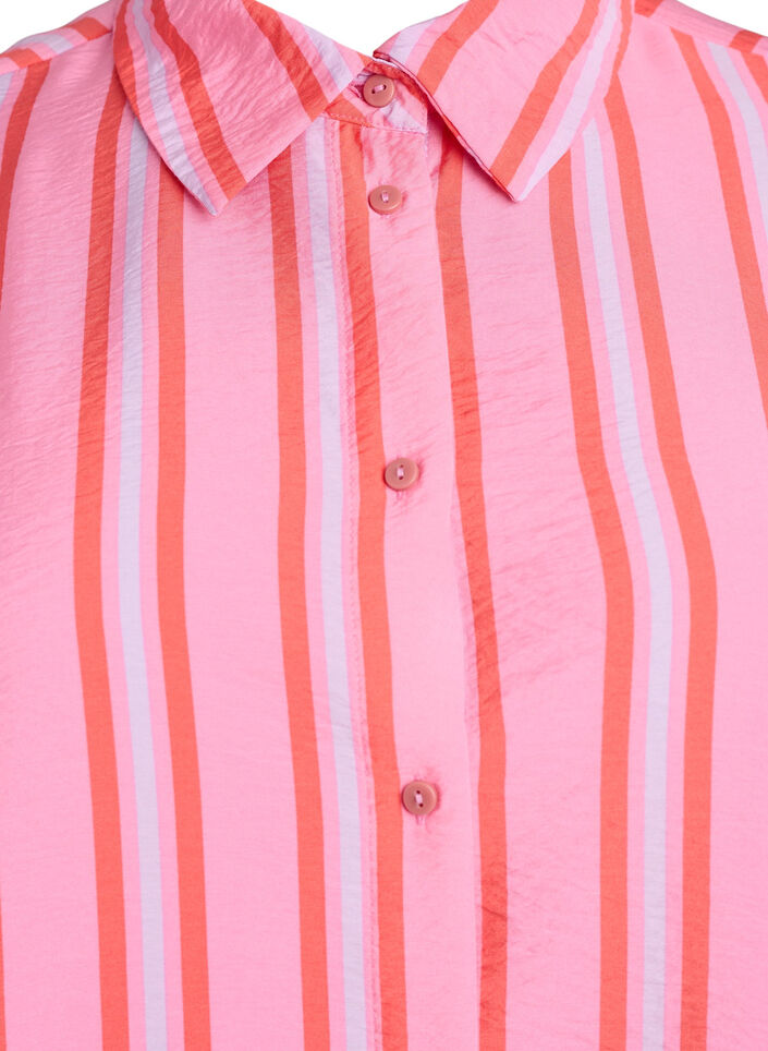 Gestreepte viscose shirt met korte mouwen, Roze, Packshot