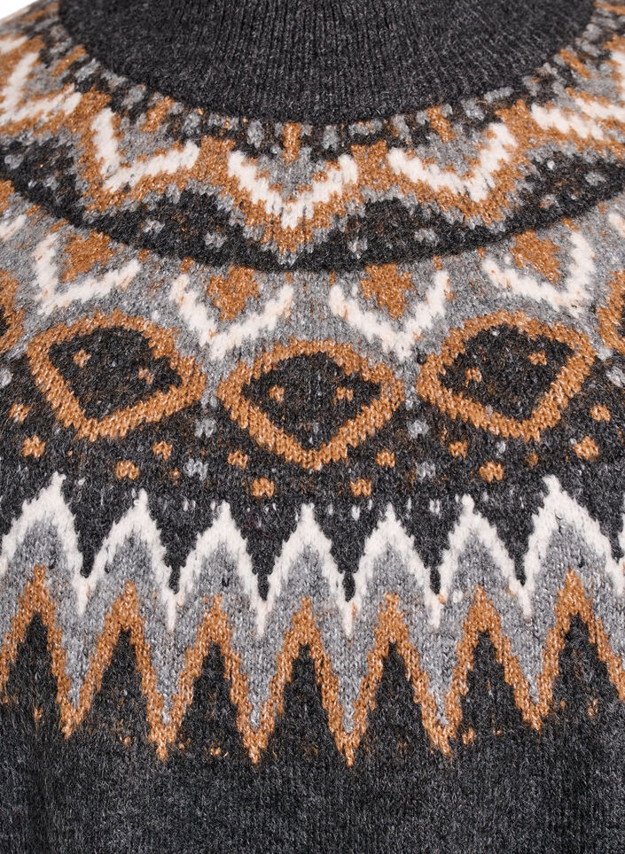 Gebreide jurk met jacquardpatroon en ballonnenmouwen, Grijs, Packshot image number 2