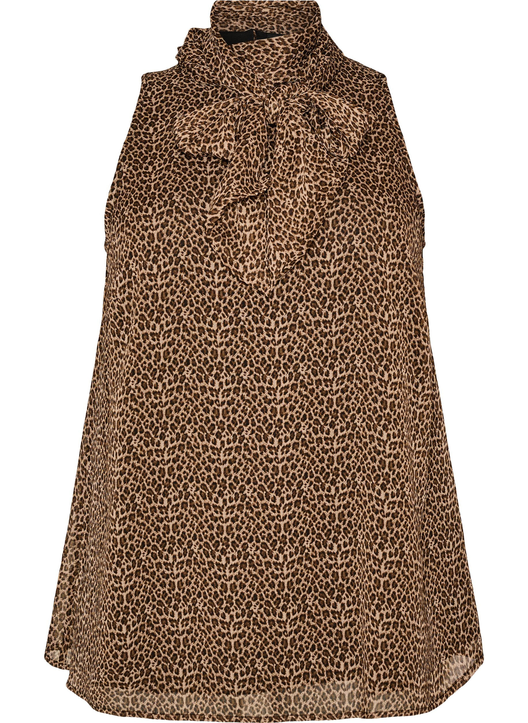 Mouwloze blouse met hoge hals en een strik